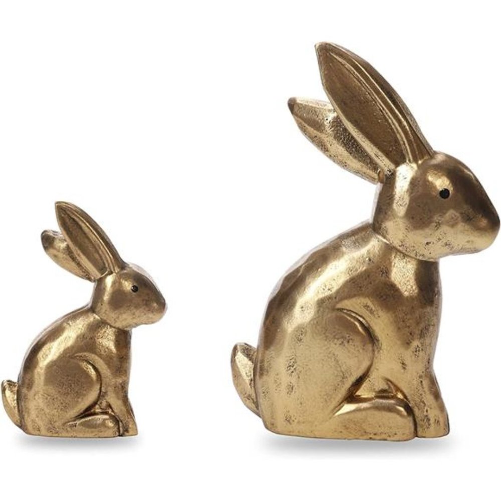 Golden Bunny Figurines, Wooden Bunny Decor, Small Easter Rabbit